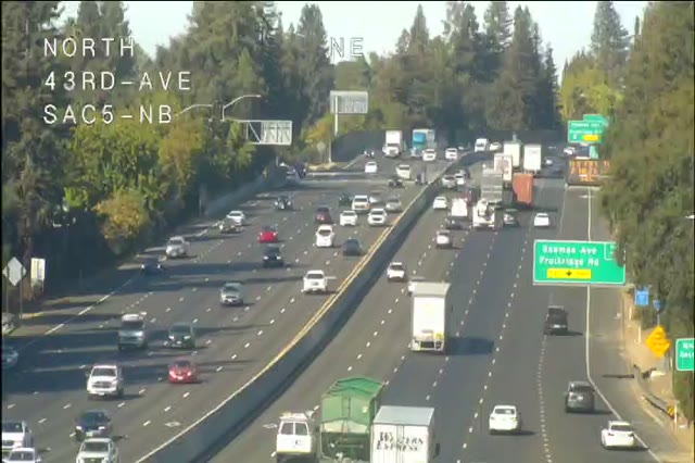 Frame from the Hwy 5 at 43rd Ave traffic camera on I-5 near Sacramento
