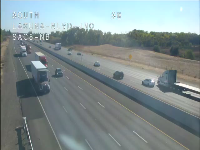Frame from the Hwy 5 at Laguna NB traffic camera on I-5 near Elk Grove
