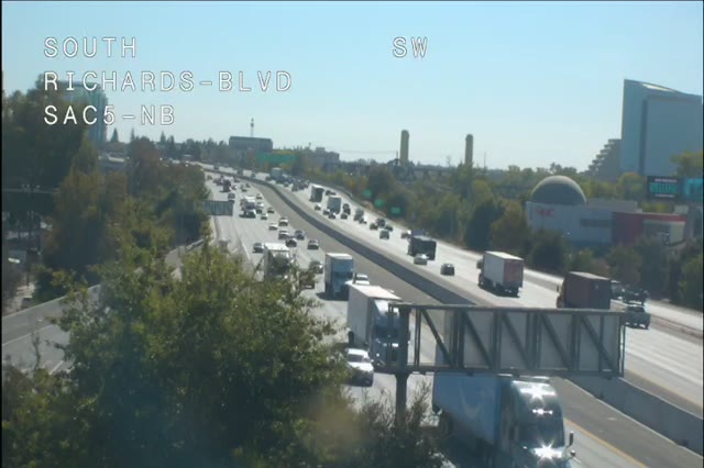 Frame from the Hwy 5 at Richards traffic camera on I-5 near Sacramento