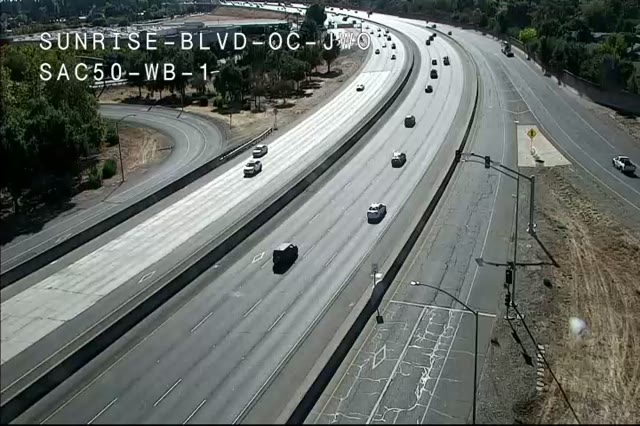 Frame from the Hwy 50 at Sunrise Blvd OC JWO WB 1 traffic camera on US-50 near Rancho Cordova