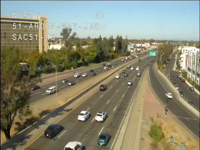 Frame from the Hwy 51 at Arden traffic camera on SR-51 near Sacramento