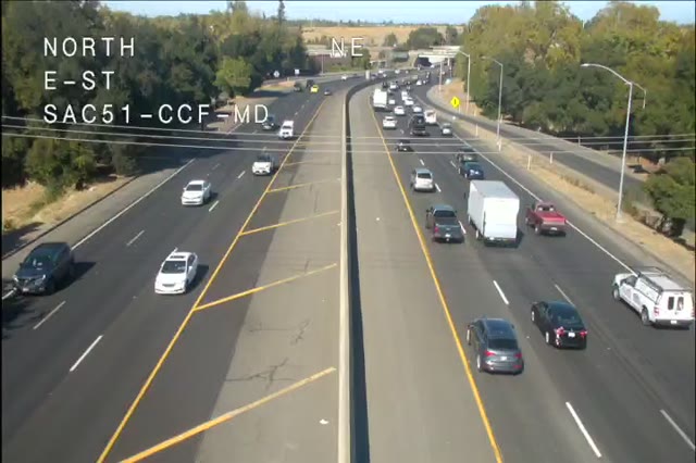 Frame from the Hwy 51 at E St traffic camera on SR-51 near Sacramento