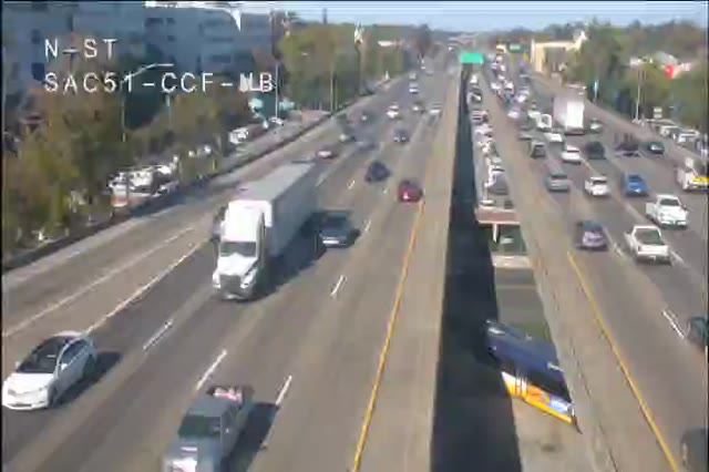 Frame from the Hwy 51 at N St traffic camera on SR-51 near Sacramento