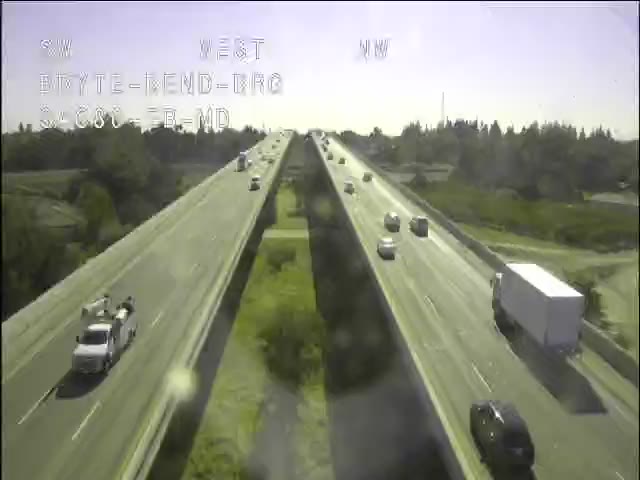 Frame from the Hwy 80 at Bryte Bend traffic camera on I-80 near Sacramento