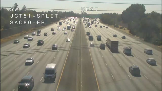 Frame from the Hwy 80 at 51/80 Split traffic camera on I-80 near North Highlands