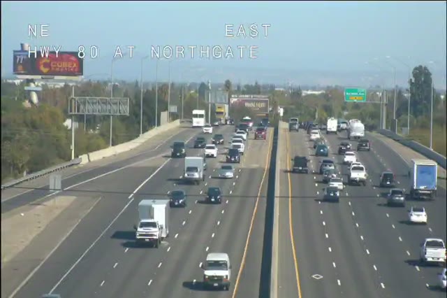 Frame from the Hwy 80 at Northgate traffic camera on I-80 near Sacramento