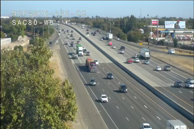 Frame from the Hwy 80 at Norwood traffic camera on I-80 near Sacramento