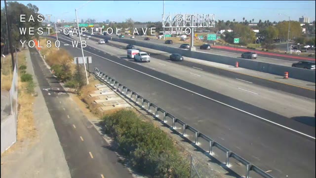 Frame from the Hwy 80 at West Capitol traffic camera on I-80 near West Sacramento