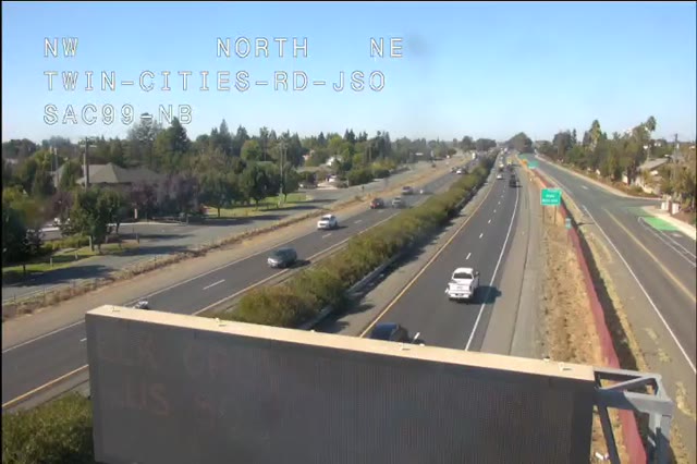 Frame from the Hwy 99 at Twin Cities traffic camera on SR-99 near Galt
